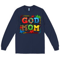 Navy autism god mom Long Sleeve Tee - LillyAllenDesigns