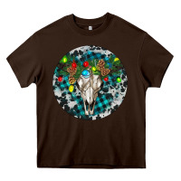 Chocolate Brown Bull Skull Christmas Heavy Core Tee - RanaPortraitStore
