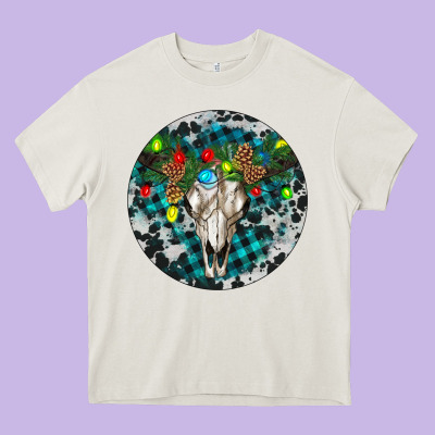 Bull Skull Christmas Heavy Core Tee Designed By Ranaportraitstore