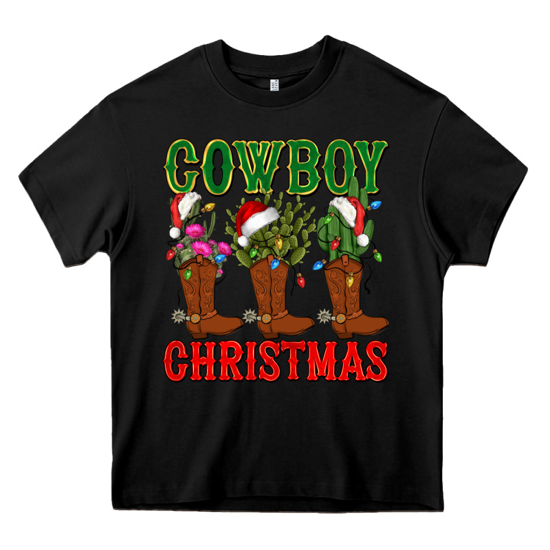 Cowboy Christmas Boots Cactus Heavy Core Tee by CowGirlArtShop | Teevron