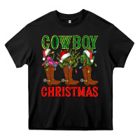 Black cowboy christmas boots cactus Heavy Core Tee - CowGirlArtShop