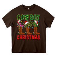 Chocolate Brown cowboy christmas boots cactus Heavy Core Tee - CowGirlArtShop