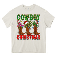 Cream cowboy christmas boots cactus Heavy Core Tee - CowGirlArtShop