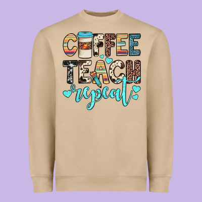 Coffee Teach Repeat Heavyweight Sweatshirt Designed By Jahusdesignshop