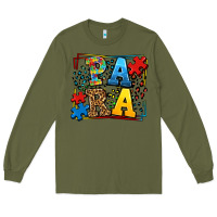 Army Green autism leopard frame para Long Sleeve Tee - LillyAllenDesigns