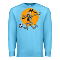 Ocean Blue skeleton soccer player funny halloween blood moon Premium Sweatshirt - DesignPulse