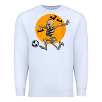 White skeleton soccer player funny halloween blood moon Premium Sweatshirt - DesignPulse