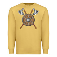 Antique Gold renaissance fair faire festival medieval theme axe shield Premium Sweatshirt - DesignPulse