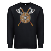 Black renaissance fair faire festival medieval theme axe shield Premium Sweatshirt - DesignPulse