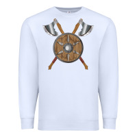 White renaissance fair faire festival medieval theme axe shield Premium Sweatshirt - DesignPulse