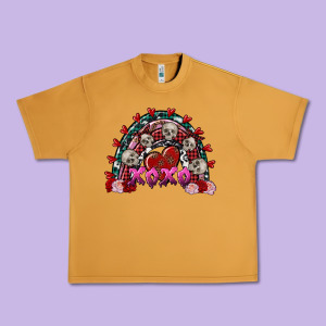 Skull Xoxo Rainbow Valentine's Day Urban Heavy Tee Designed By Fadigitalartstudio