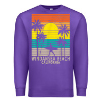 Purple windansea beach california ca surfer surfing surf palm tree Premium Sweatshirt - DesignPulse