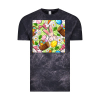 Cloud Black Easter Hamper With Bunny Seamless Pattern Vintage Tee - BundleAndBundleShop