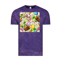 Cloud Purple Easter Hamper With Bunny Seamless Pattern Vintage Tee - BundleAndBundleShop