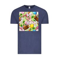Vintage Denim Easter Hamper With Bunny Seamless Pattern Vintage Tee - BundleAndBundleShop