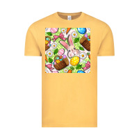 Vintage Mustard Easter Hamper With Bunny Seamless Pattern Vintage Tee - BundleAndBundleShop