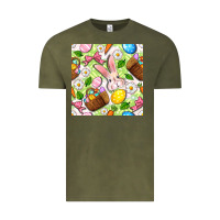 Vintage Olive Easter Hamper With Bunny Seamless Pattern Vintage Tee - BundleAndBundleShop