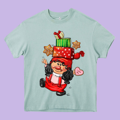 Cute Christmas Girl Gnome Heavy Core Tee Designed By Cowgirlartshop