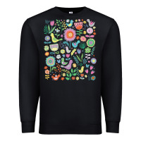 Black cute birds t  shirt birds and blooms   cute floral pattern by cecca de Premium Sweatshirt - DesignPulse