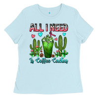 Baby Blue All I Need Is Coffee Cactus Frappe Ladies Tee - FaDigitalArtStudio