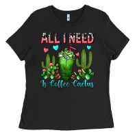 Black All I Need Is Coffee Cactus Frappe Ladies Tee - FaDigitalArtStudio