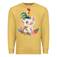 Antique Gold Moana HeiHei Rooster Pua Flowers Graphic Premium Sweatshirt - PixelWave