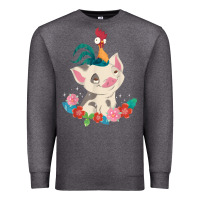 Charcoal Heather Moana HeiHei Rooster Pua Flowers Graphic Premium Sweatshirt - PixelWave