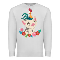 Dove Grey Moana HeiHei Rooster Pua Flowers Graphic Premium Sweatshirt - PixelWave