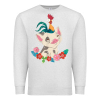 Oatmeal Heather Moana HeiHei Rooster Pua Flowers Graphic Premium Sweatshirt - PixelWave