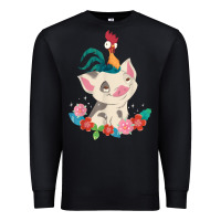 Black Moana HeiHei Rooster Pua Flowers Graphic Premium Sweatshirt - PixelWave