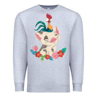 Heather Grey Moana HeiHei Rooster Pua Flowers Graphic Premium Sweatshirt - PixelWave
