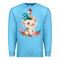 Ocean Blue Moana HeiHei Rooster Pua Flowers Graphic Premium Sweatshirt - PixelWave