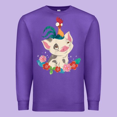 Moana Heihei Rooster Pua Flowers Graphic Premium Sweatshirt Designed By Pixelwave
