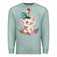 Seafoam Moana HeiHei Rooster Pua Flowers Graphic Premium Sweatshirt - PixelWave