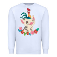 White Moana HeiHei Rooster Pua Flowers Graphic Premium Sweatshirt - PixelWave