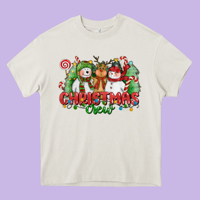 Christmas Crew Polar Bear Reindeer And Snowman Heavy Core Tee Designed By Cowgirlartshop