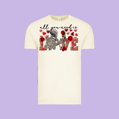 Skeleton All You Need Is Love Vintage Tee Designed By Fadigitalartstudio