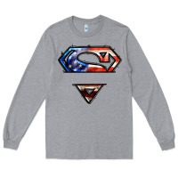Heather Grey super american flag logo Long Sleeve Tee - LillyAllenDesigns