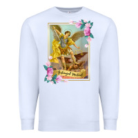 White St Michael the Archangel - Protector Catholic Church Angel Premium Sweatshirt - PixelWave