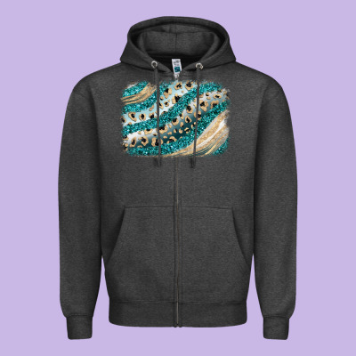 Turquoise Glitter Background Zipper Hoodie Designed By Jahusdesignshop
