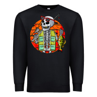 Black skeleton fishing lover moon halloween costume fish Premium Sweatshirt - Craftify