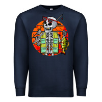 Navy skeleton fishing lover moon halloween costume fish Premium Sweatshirt - Craftify