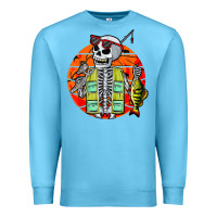 Ocean Blue skeleton fishing lover moon halloween costume fish Premium Sweatshirt - Craftify