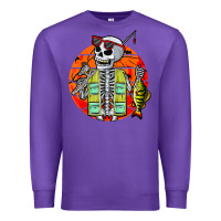 Purple skeleton fishing lover moon halloween costume fish Premium Sweatshirt - Craftify