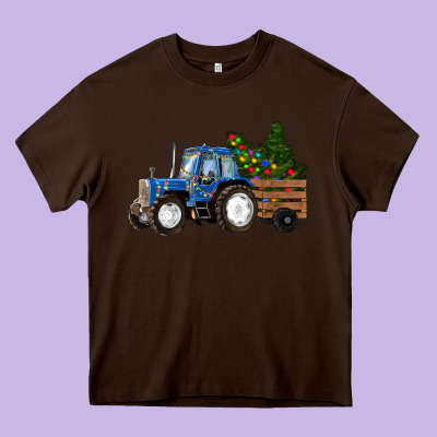 Blue Christmas Tractor Heavy Core Tee Designed By Ranaportraitstore