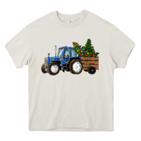 Cream Blue Christmas Tractor Heavy Core Tee - RanaPortraitStore