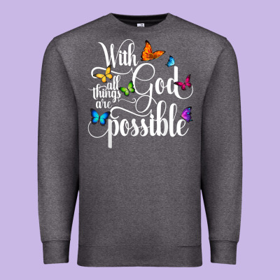 With God All Things Are Possible  Religious Butterfly Art Premium Sweatshirt Designed By Inspiradesign