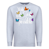 Heather Grey With God All Things Are Possible  Religious Butterfly Art Premium Sweatshirt - InspiraDesign