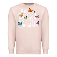 Pale Pink With God All Things Are Possible  Religious Butterfly Art Premium Sweatshirt - InspiraDesign