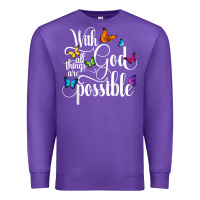 Purple With God All Things Are Possible  Religious Butterfly Art Premium Sweatshirt - InspiraDesign
